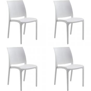 Silla apilable de resina blanca para interior y exterior - Set de 4 piezas, diseño italiano Sofia