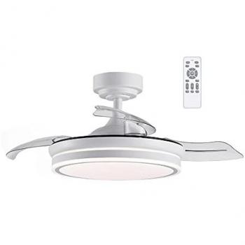 Ventilador de Techo LED Perla Mini con Aspas Retráctiles, Motor DC Silencioso, 3 CCT Regulables (35W/46W), Mando a Distancia Incluido, Color Blanco o Negro