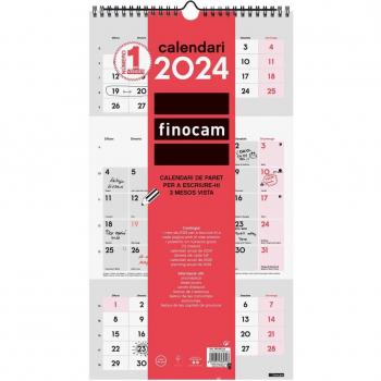 Finocam - Calendario de Pared Neutro para Escribir 3 Meses a la Vista 2024, Enero-Diciembre, Catalán, Tamaño M (236x430 mm)