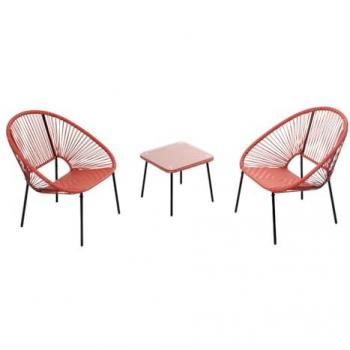 Set de 2 sillones Acapulco + mesa baja terracota, diseño retro, resistente para interior y exterior
