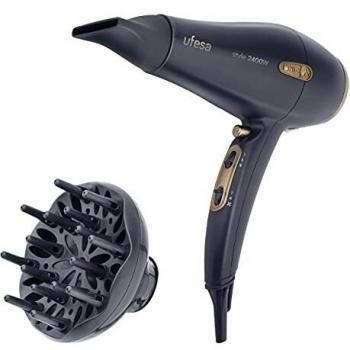 Ufesa SC8460 Secador Iónico Profesional Motor AC 2400W Generador de Iones 2 Velocidades 3 Temperaturas Difusor y Concentrador Boca Estrecha 6 mm, Negro