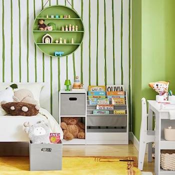 SoBuy Librería Infantil de 5 Niveles, Estantería Multifuncional con 2 Cestas y 1 Compartimiento, Dimensiones: 80 x 30 x 61 cm, Color Blanco