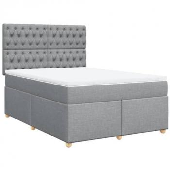 Cama Box Spring con colchón de tela gris claro 160x200 cm