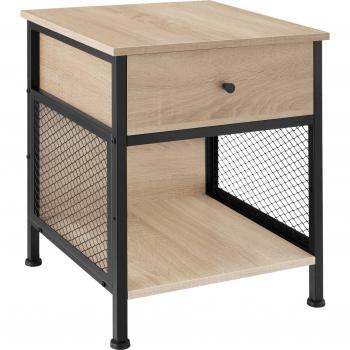 Mesilla de noche Killarney 45 x 46 x 55,5 cm - mesita de dormitorio sencilla de estilo industrial con tablero de aglomerado efecto madera y protector de melamina, cajón y compartimento con laterales en