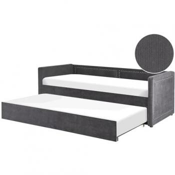 Cama Nido de Pana Gris Oscuro 90 x 200 cm con Somier y Tachuelas Mimizan