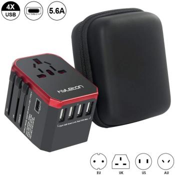 Tapón de Viaje, 4 Puertos USB y 1 Adaptador de Viaje Mundial Tipo C, Todo en uno Adaptador Universal para teléfonos Móviles y tabletas-HLT Plug