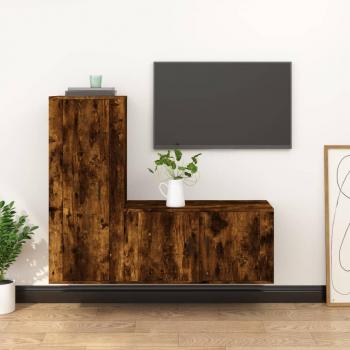 vidaXL Set de muebles de TV 2 piezas madera contrachapada roble ahumado, color marrón, incluye mueble de salón y mesa para televisor