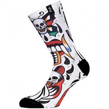 Calcetines Pacific & Co Skull Blanco - 37-41, Unisex, Tejido Coolmax, Sublimado Multicolor