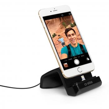 Soporte de Mesa con Carga para iPhone, Conector Lightning, Función Atril, Cable Incluido, Negro