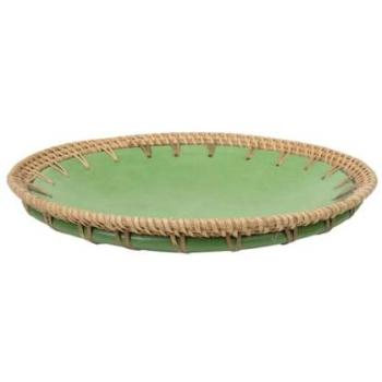 Centro de Mesa Verde Natural Cerámica y Ratán 30 x 6 x 30 cm Romimex