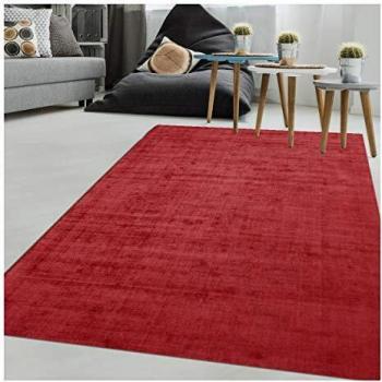 Alfombra de salón hecha a mano 140x200 roja suave y sedosa con diseño liso NEO UNI