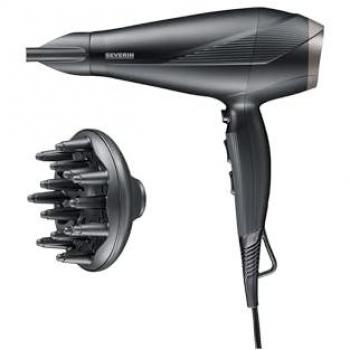 Secador de pelo Severin HT 0167, 2300 W, motor AC, tecnología iónica, negro/silver, incluye difusor y concentrador