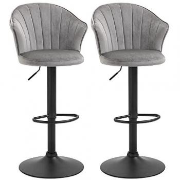 Set de 2 Taburetes de Bar Altura Regulable con Reposapiés y Base Antideslizante, Diseño Moderno, Color Gris 51 x 53 x 92-112 cm