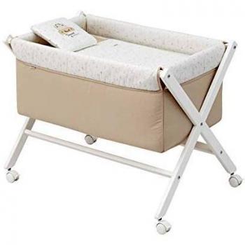 Cambrass – minicuna bebé con patas cruzadas y ruedas con frenos – cuna moisés para los primeros meses del bebé – fácil de transportar- minicuna tijera madera 55x87x74 cm sky beige/blanco