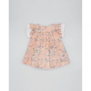 Vestido de bebé niña de algodón en color naranja con flores y volantes