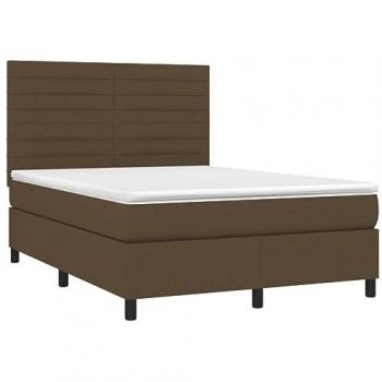 Cama box spring con colchón viscoelástico de espuma, protector, muelles ensacados, adaptable, acolchado reversible, tela marrón oscuro 140x190 cm