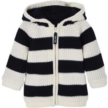 VERTBAUDET Chaqueta de Punto Tricot a Rayas y Capucha Forrada, para bebé niño Azul Oscuro a Rayas 6-9 Meses, 71CM