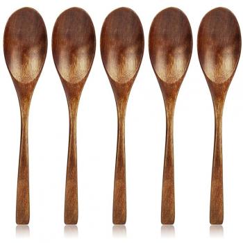 AOOSY Cuchara de Madera,Juego de cucharas de Sopa de Madera respetuosas con el Medio Ambiente, Cuchara de Mesa de arroz de Madera de Estilo japonés Coreano de 7.8 Pulgadas