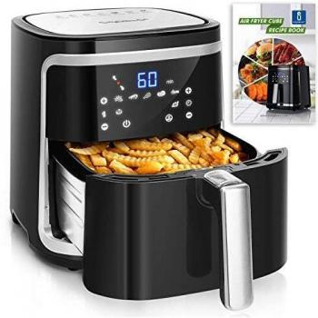 Aigostar Cube - Freidora de aire sin aceite 7L, 1900W, 7 funciones preestablecidas + mantener caliente, modo manual, panel LED táctil. Doble uso: con cesta o cajón. Sin BPA. Libro de recetas incluido