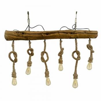 Lámpara de Techo DKD Home Decor Marrón de Cuerda y Acacia 50W 140x12x12 cm