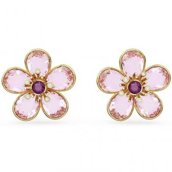 Swarovski Florere Gold-tone Plated Naive Pink Crystal Stud Earrings