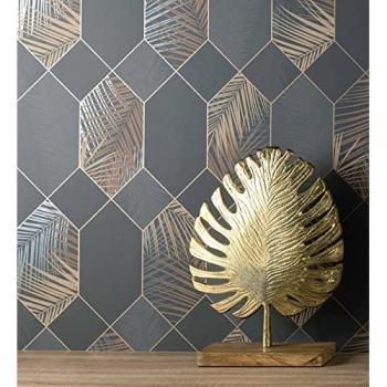 Papel Pintado Lavable Geométrico Hexagonal con Hojas Tropicales - Rollo de 10 m x 0,53 m - GAULAN 681282