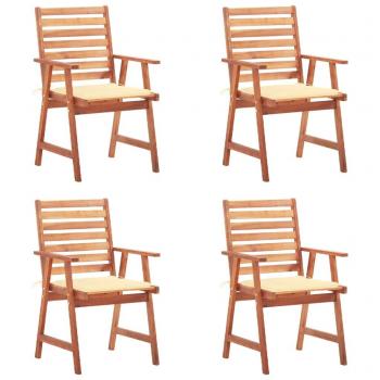 Acacia Wood Outdoor Dining Chairs Set with Cushions - 4 Pieces