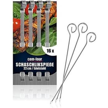 COM-FOUR® 16 brochetas de kebab de acero inoxidable - brochetas de carne de 22 cm de longitud - brochetas de verduras de primera calidad en un juego