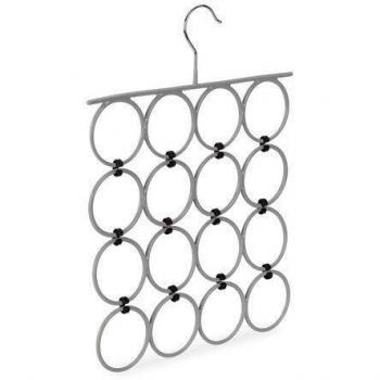 Perchero plegable para bufandas y pañuelos, organizador compacto de armario con 16 anillos, gris - Relaxdays