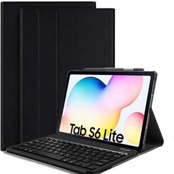 Lachesis Funda con Teclado para Tableta Galaxy S6 Lite, Funda de Piel con Teclado Bluetooth Desmontable en español para Samsung Tab S6 Lite de 10,4 Pulgadas