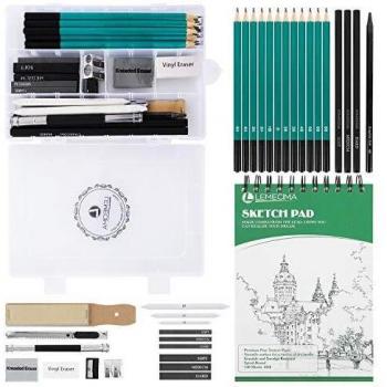 Lapices De Dibujo Artístico Set de Lápices Profesional del Artista Set Incluye Grafito,Carboncillos,Bloc,Caja Portátil para Artista Principiante Estudiante Niños y Adultos