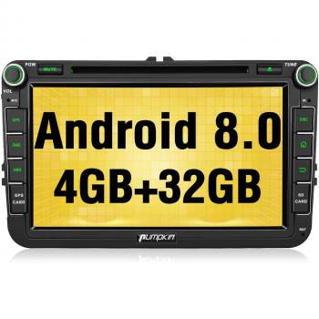 Pumpkin Android 8.0 Autoradio GPS para VW Golf Seat Jetta Passat Polo Skoda Series soporta Bluetooth/USB/WiFi/DVD/Subwoofer/Dab/Mandos de Volante