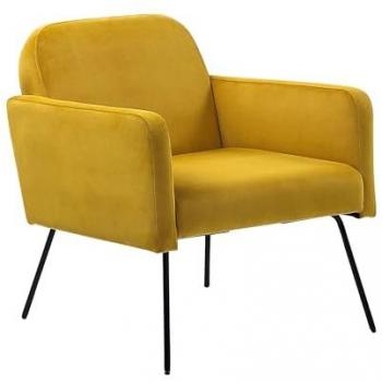 Sillón de terciopelo amarillo mostaza con patas de metal para sala de estar y dormitorio Narken
