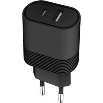 Cargador de Red Doble USB A+C 32W (12W + 20W) Power Delivery Negro Bigben