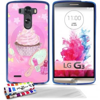 Carcasa flexible Ultra-Slim LG G3 VS98 de exclusivo motivo [Caramelo Cupcake ] [Azul] de MUZZANO + 3 Pelliculas de Pantalla UltraClear + ESTILETE y PAÑO MUZZANO® REGALADOS - La Protección Antigolpes ULTIMA, ELEGANTE Y DURADERA para su LG G3 VS98