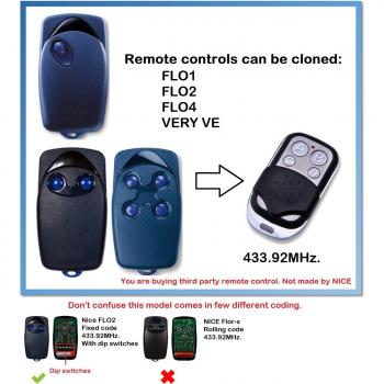 Control Remoto Universal NICE FLO 1 FLO 2 FLO 3 para Puerta de Garaje y Acceso, Transmisor Fob 433,92 MHz