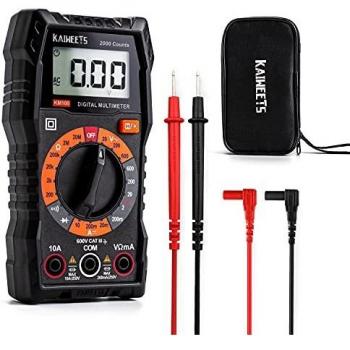 KAIWEETS KM100 Multímetro Digital, Polimetro para Medir Continuidad, Tensión en CA y CC, Amperios en CC, Resistencia, Diodo, Voltímetro con Doble Fusibles, Cables de Prueba y Miniestuches