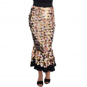 Gold Sequined Peplum High Waist Skirt - Dolce & Gabbana, IT38|XS, Maxi Skirts, female, Yellow, Size: 2XS