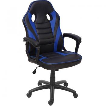 Silla de oficina gaming con ruedas y mecanismo mecedor en PVC negro/azul 040001838