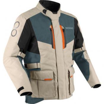 Chaqueta de Moto Bering Siberia Textil Impermeable Beige-Gris-Naranja (Tamaño L)
