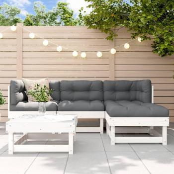 5-Piece White Solid Wood Garden Lounge Set with Cushions