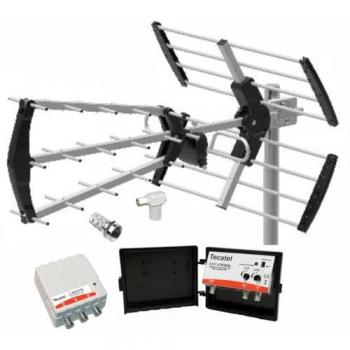 Kit Antena de TV con Amplificador 30 dB UHF y Fuente de Alimentación Dual