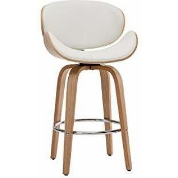Taburete de bar moderno blanco y madera clara 65 cm WALNUT