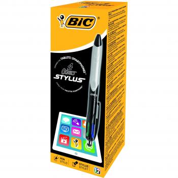Bic Stylus Oil-Based Retractable Ballpoint Pens 926404, Touchscreen Compatible, 12-Pack, 4 Ink Colors, Comfort Grip