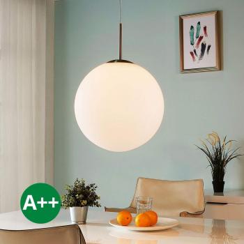 Lámpara colgante Marike de vidrio opal, 35 cm, moderna, blanca, hecha de vidrio, para salón y comedor, con una llama E27