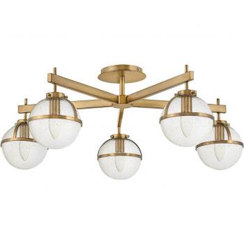 Plafón de techo HINKLEY Hollis, 5 luces, latón/transparente, diseño semi empotrado, IP44