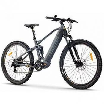 Moma Bikes Bicicleta Eléctrica E-MTB 29 Full Suspension, Shimano 24vel, frenos hidráulicos, batería Litio 48V 13Ah