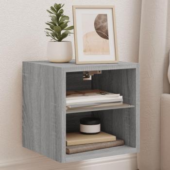 Mueble TV de pared con luces LED, 2 unidades, dimensiones 30x28,5x30 cm, color gris Sonoma