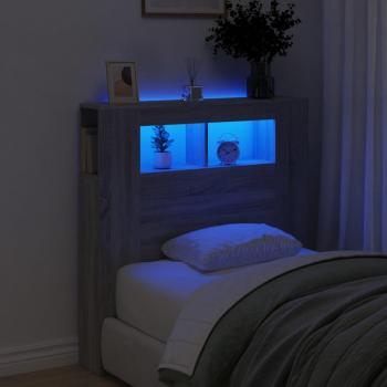 Cabecero LED de madera multicapa gris Sonoma 100x18,5x103,5 cm