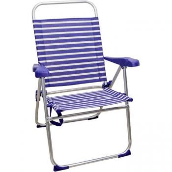 Silla de Playa Plegable y Reclinable de Aluminio y Textileno, 59X47cm, Varias Posiciones, Raya Azul